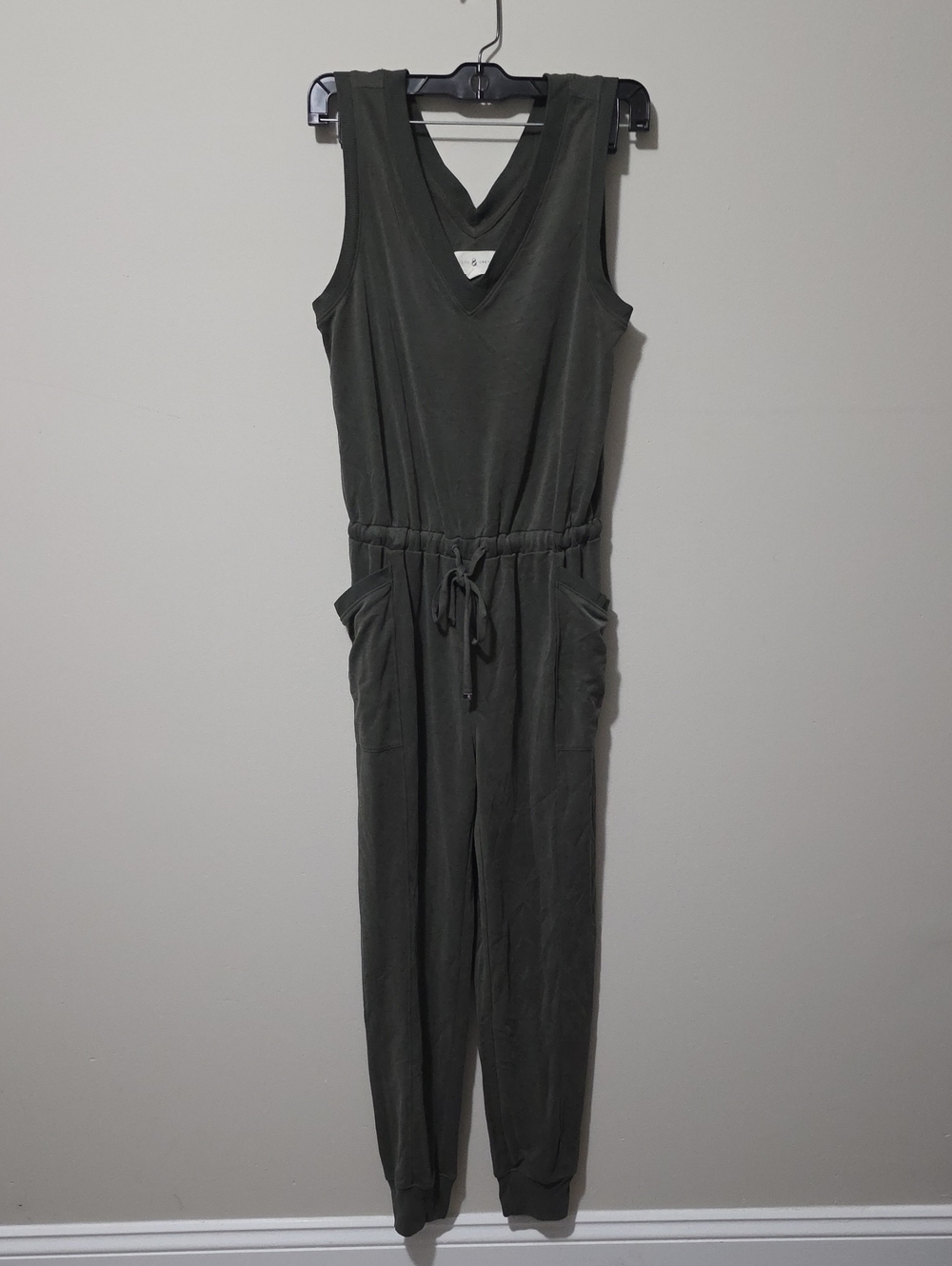 Lou & Grey Sleeveless Knit V Neck Jumpsuit Olive Green XS